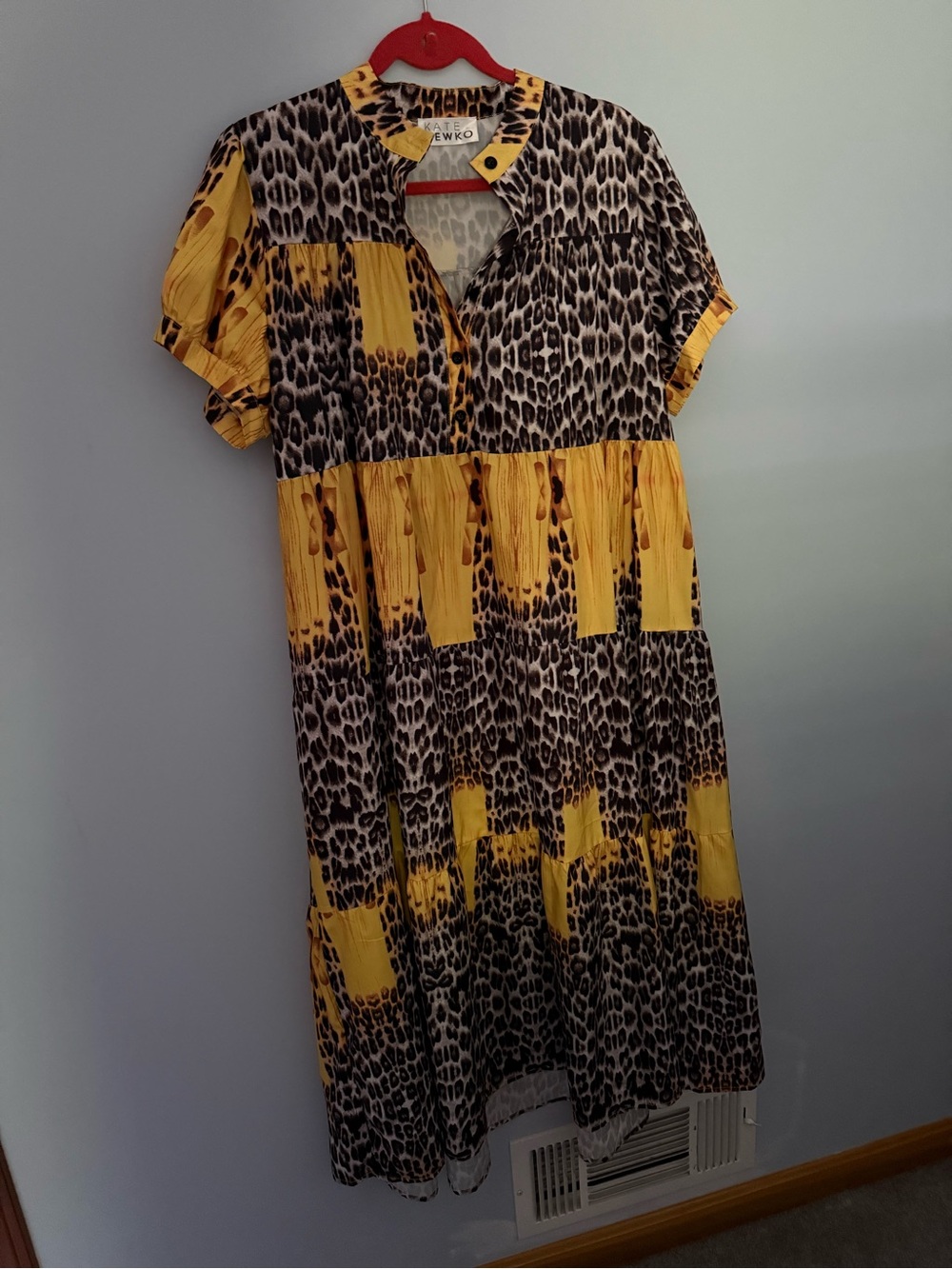 AWKO Yellow Leopard Print Short-Sleeve Midi Dress